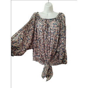 GiGiO Floral sz S Blue Pink oversized semi sheer festival fun cottage core top